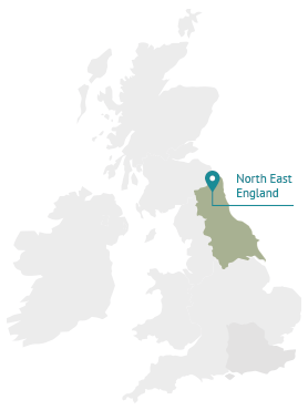 Map of the UK indicating North East England