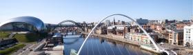 Newcastle Quayside: the Tyne Bridge, the Millenium Bridge and the Sage, Gateshead