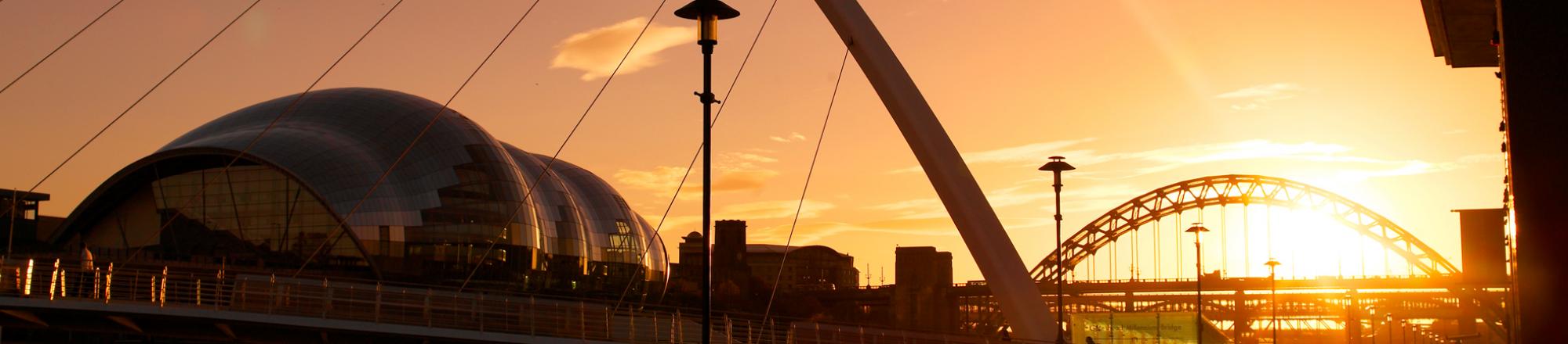 Newcastle Tyne Bridge and Sage Gateshead at sunset